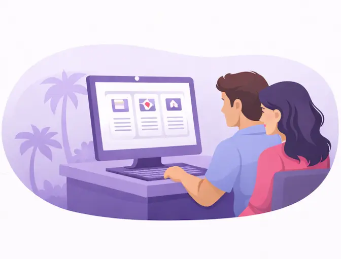 Couple exploring fertility clinic options in Spain together on a computer with guidance from MatchedFertility